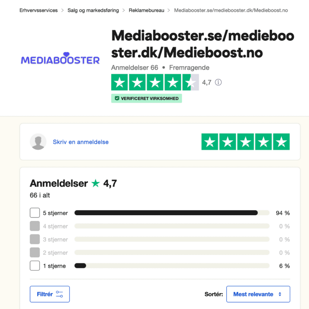 Mediebooster Trustpilot
